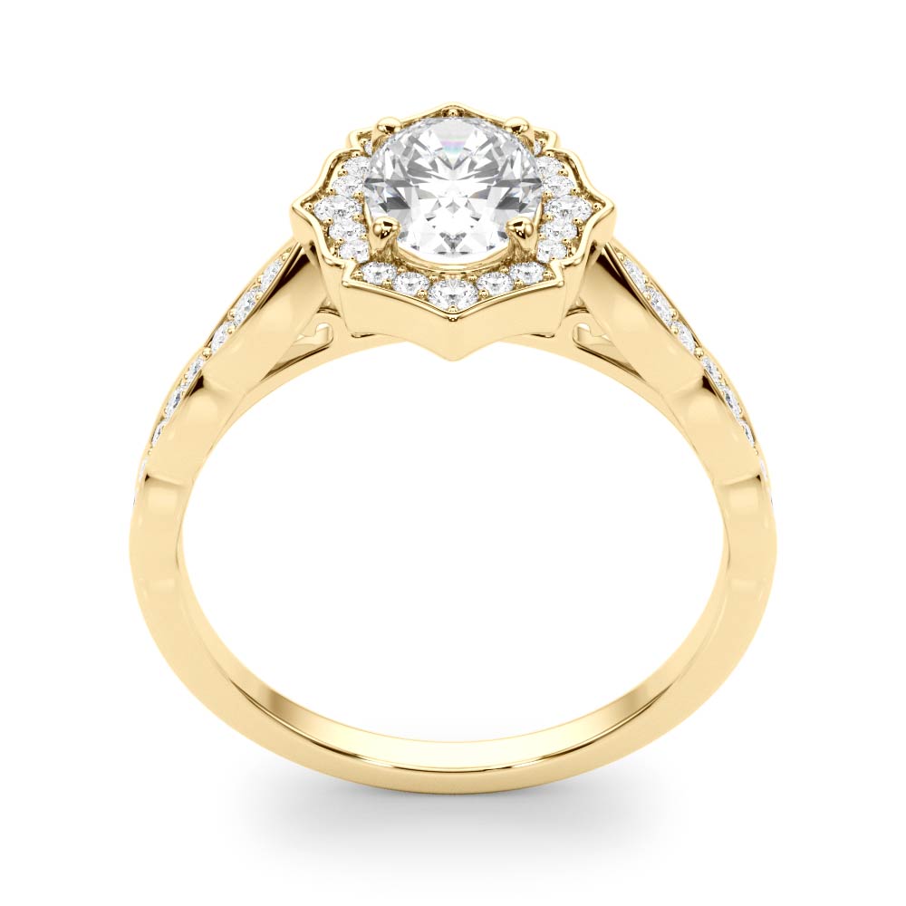 Crowned Scalloped Halo Ring Oval Diamond Engagement Ring in 10K/14K gold and platinum with certified lab-grown or natural diamonds