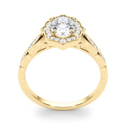 Crowned Scalloped Halo Ring Oval Diamond Engagement Ring in 10K/14K gold and platinum with certified lab-grown or natural diamonds