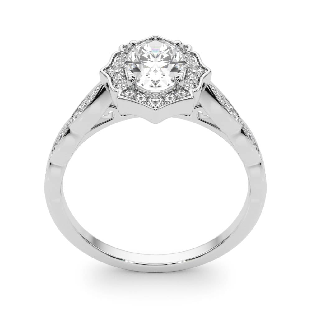 Crowned Scalloped Halo Ring Oval Diamond Engagement Ring in 10K/14K gold and platinum with certified lab-grown or natural diamonds