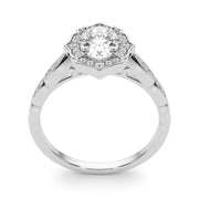 Crowned Scalloped Halo Ring Oval Diamond Engagement Ring in 10K/14K gold and platinum with certified lab-grown or natural diamonds