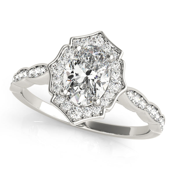 Crowned Scalloped Halo Ring Oval Diamond Engagement Ring in 10K/14K gold and platinum with certified lab-grown or natural diamonds