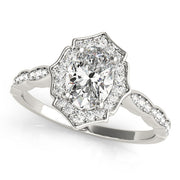 Crowned Scalloped Halo Ring Oval Diamond Engagement Ring in 10K/14K gold and platinum with certified lab-grown or natural diamonds