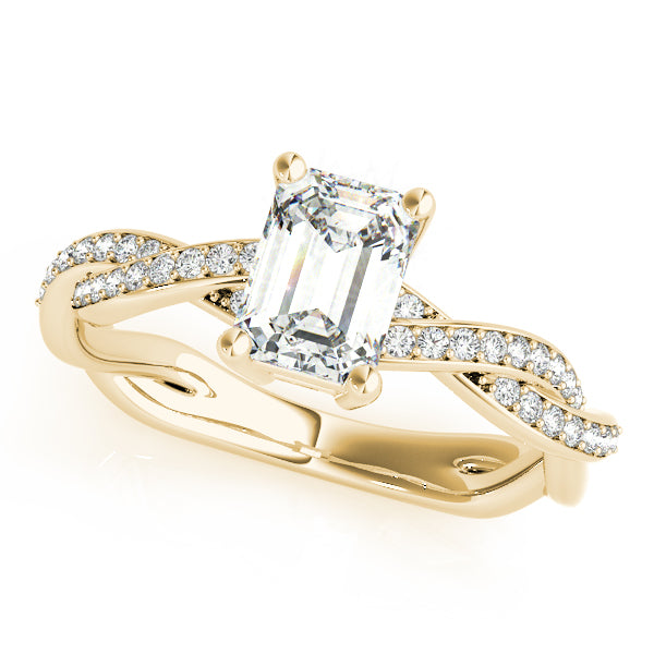 Statement Cut Ring With Braided Shank Emerald Diamond Engagement Ring in 10K/14K gold and platinum with certified lab-grown or natural diamonds