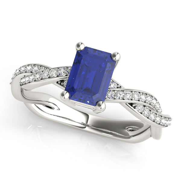 Statement Cut Ring With Braided Shank Emerald Diamond Engagement Ring in 10K/14K gold and platinum with certified lab-grown or natural diamonds