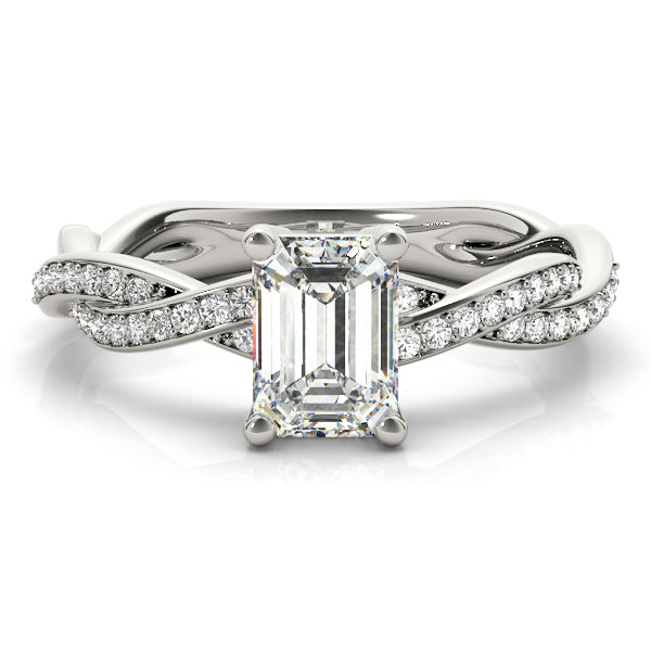 Statement Cut Ring With Braided Shank Emerald Diamond Engagement Ring in 10K/14K gold and platinum with certified lab-grown or natural diamonds