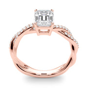 Statement Cut Ring With Braided Shank Emerald Diamond Engagement Ring in 10K/14K gold and platinum with certified lab-grown or natural diamonds