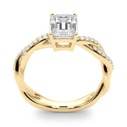 Statement Cut Ring With Braided Shank Emerald Diamond Engagement Ring in 10K/14K gold and platinum with certified lab-grown or natural diamonds