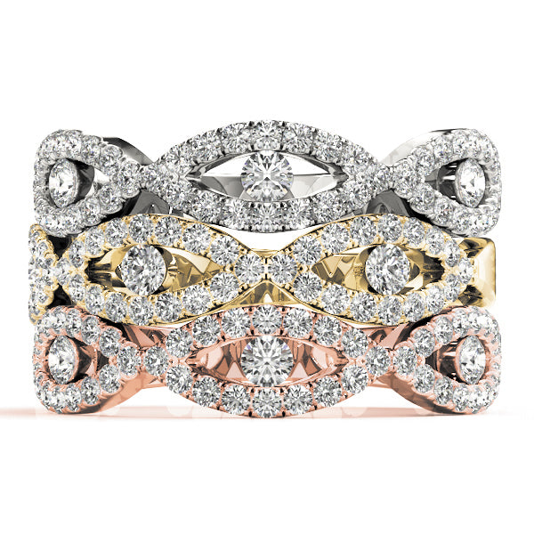 Double Row Infinity Prong Set Half Eternity Ring in Gold & Platinum