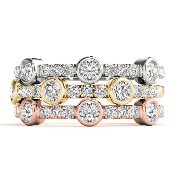 Bezel Set Split Prong Half Eternity Ring in Gold & Platinum
