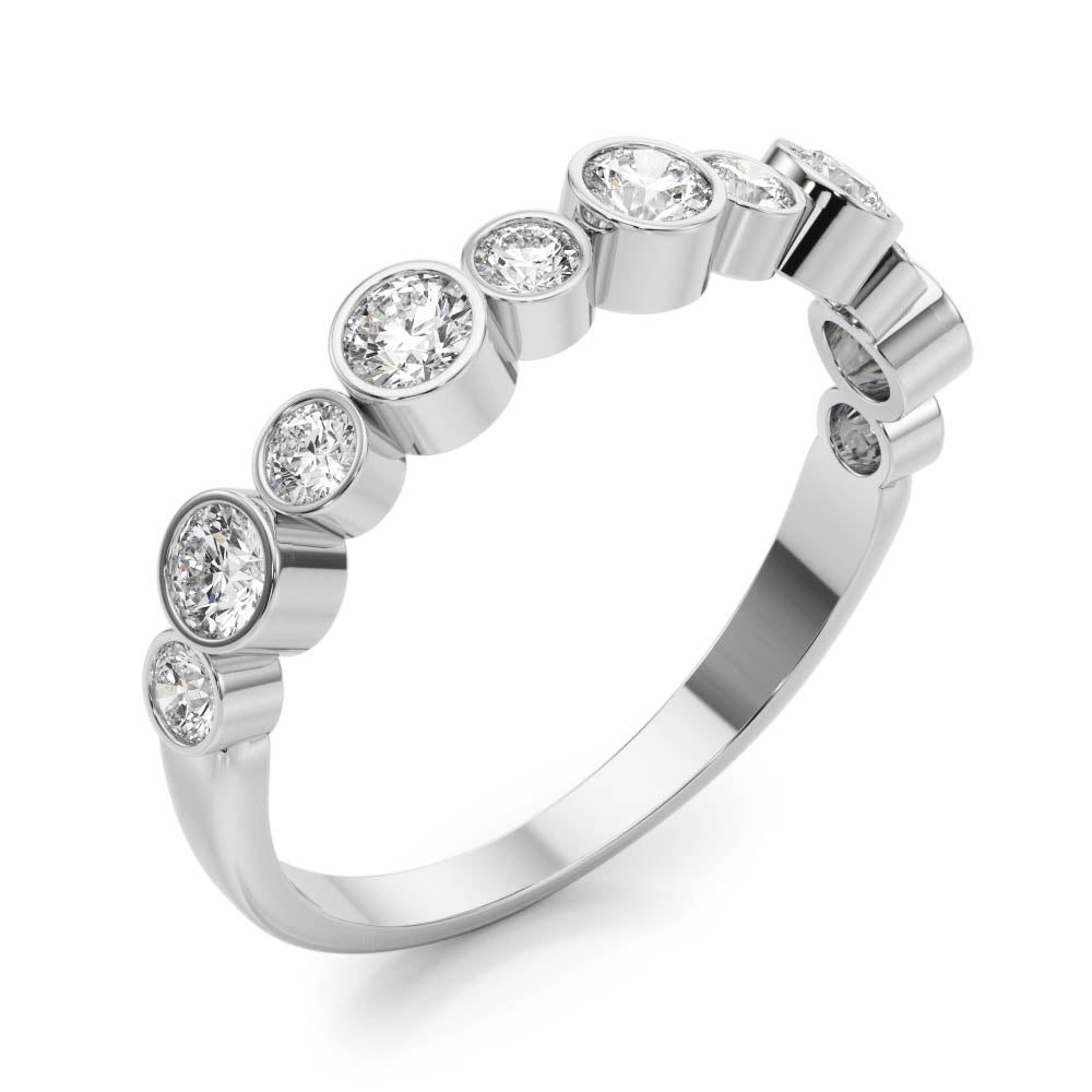 Bezel Set Diamond Half Eternity Ring in Gold & Platinum