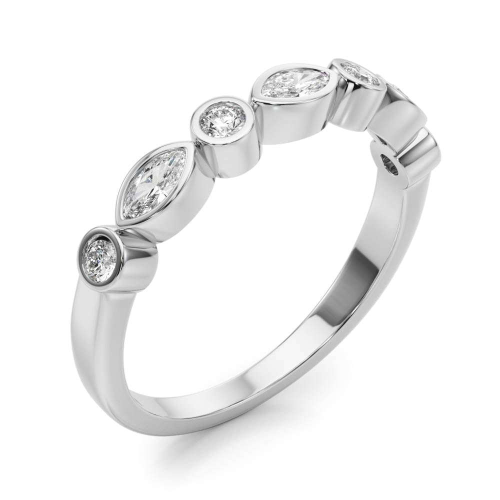 Alternating Round & Marquise Bezel Set Half Eternity Ring in Gold & Platinum