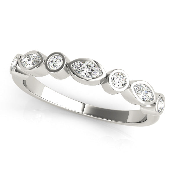 Alternating Round & Marquise Bezel Set Half Eternity Ring in Gold & Platinum