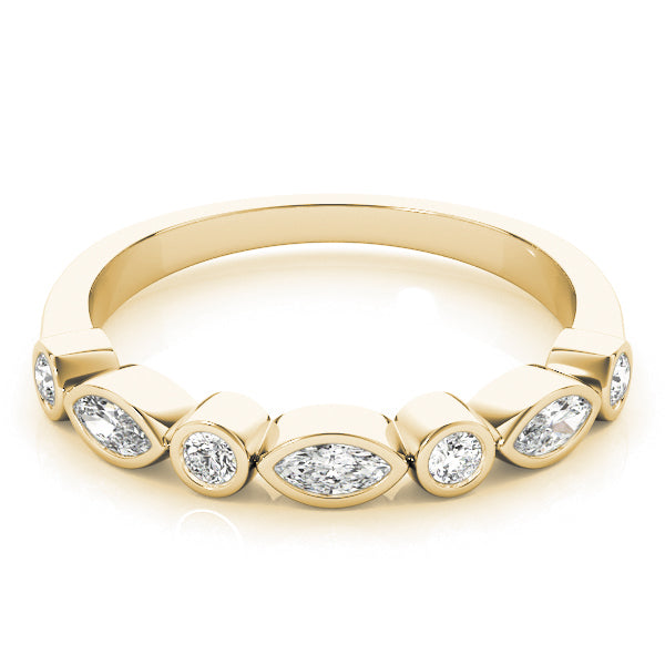 Alternating Round & Marquise Bezel Set Half Eternity Ring in Gold & Platinum