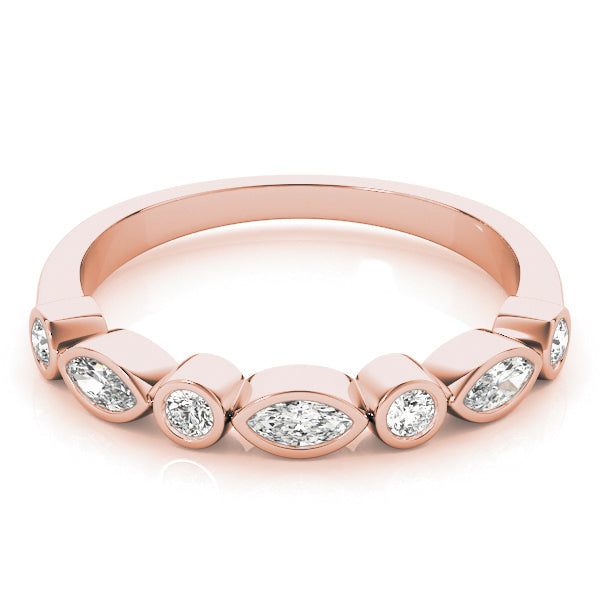 Alternating Round & Marquise Bezel Set Half Eternity Ring in Gold & Platinum