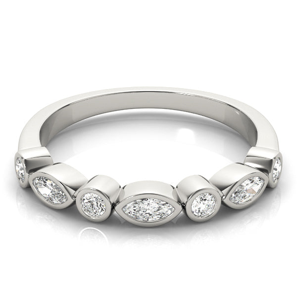 Alternating Round & Marquise Bezel Set Half Eternity Ring in Gold & Platinum