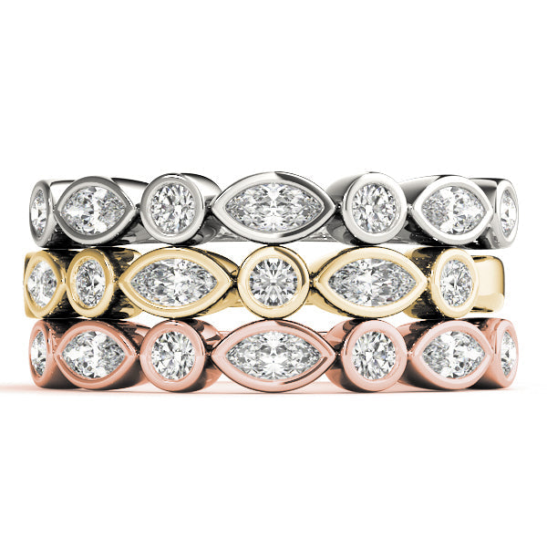 Alternating Round & Marquise Bezel Set Half Eternity Ring in Gold & Platinum