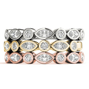 Alternating Round & Marquise Bezel Set Half Eternity Ring in Gold & Platinum