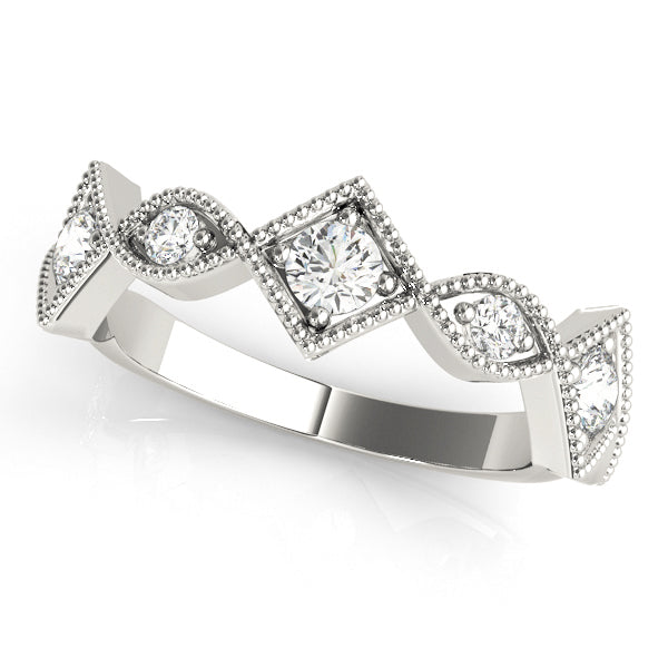 Vintage Alternating Marquise & Square Milgrain Half Eternity Ring