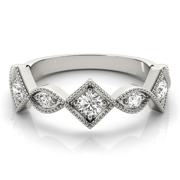 Vintage Alternating Marquise & Square Milgrain Half Eternity Ring