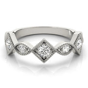 Vintage Alternating Marquise & Square Milgrain Half Eternity Ring