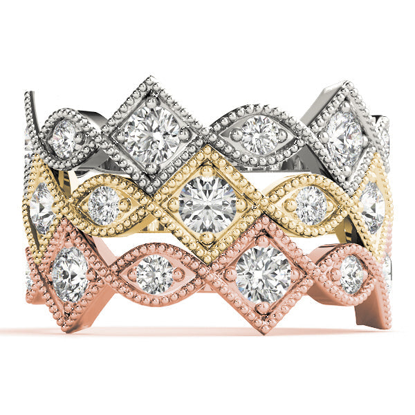 Vintage Alternating Marquise & Square Milgrain Half Eternity Ring