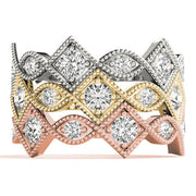 Vintage Alternating Marquise & Square Milgrain Half Eternity Ring