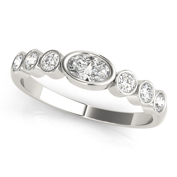 Bezel Set Stackable Oval Center Half Eternity Ring in Gold & Platinum