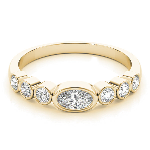 Bezel Set Stackable Oval Center Half Eternity Ring in Gold & Platinum
