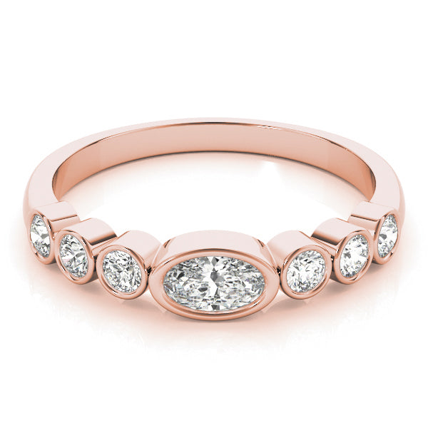 Bezel Set Stackable Oval Center Half Eternity Ring in Gold & Platinum