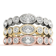 Bezel Set Stackable Oval Center Half Eternity Ring in Gold & Platinum
