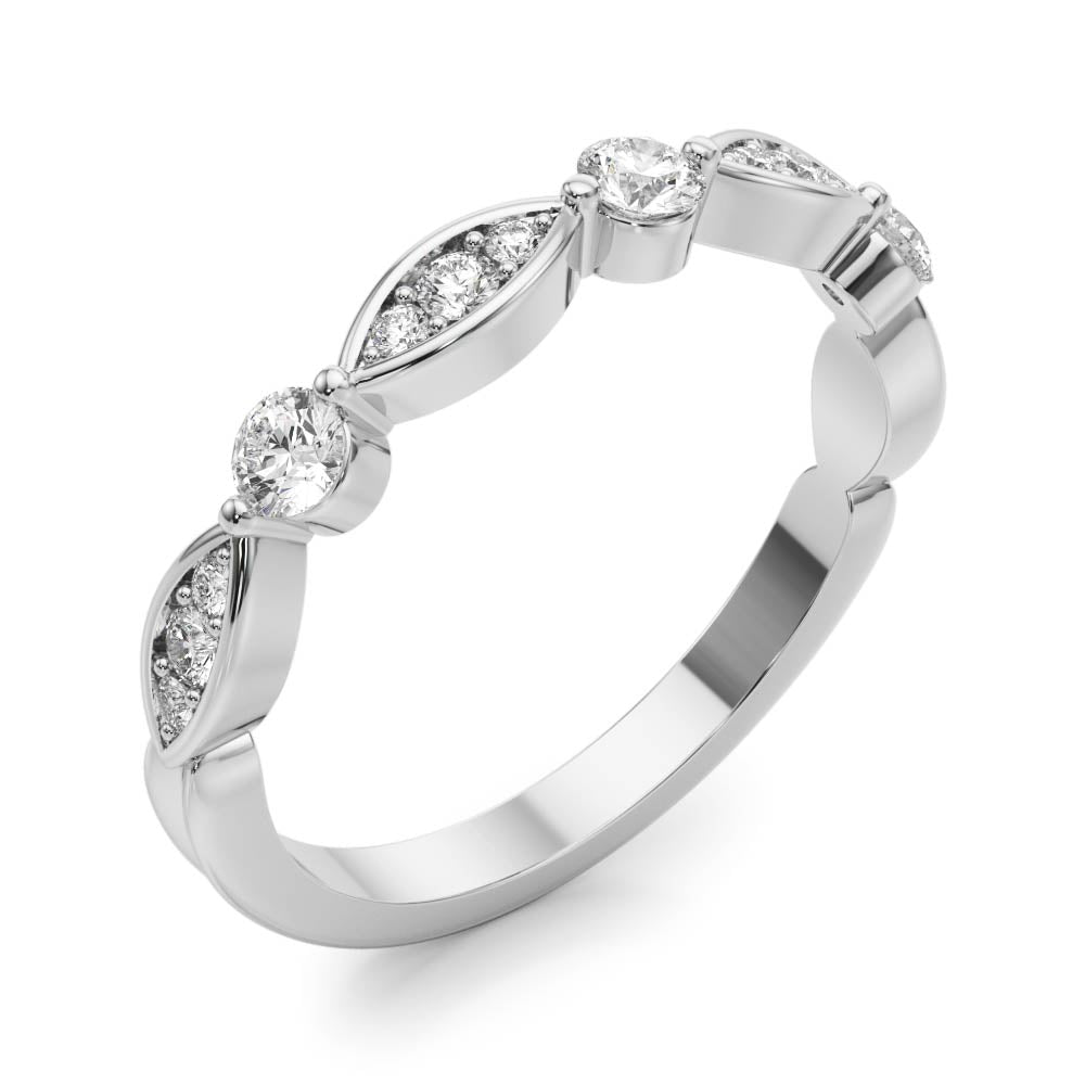 Round & Marquise Shaped Stackable Half Eternity Ring in Gold & Platinum