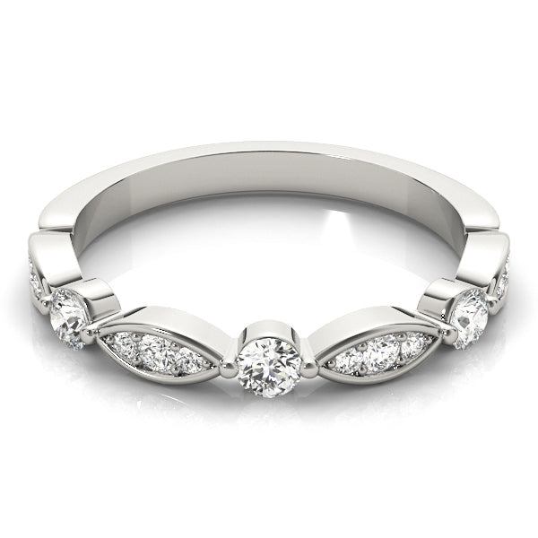 Round & Marquise Shaped Stackable Half Eternity Ring in Gold & Platinum