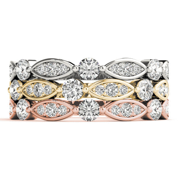 Round & Marquise Shaped Stackable Half Eternity Ring in Gold & Platinum