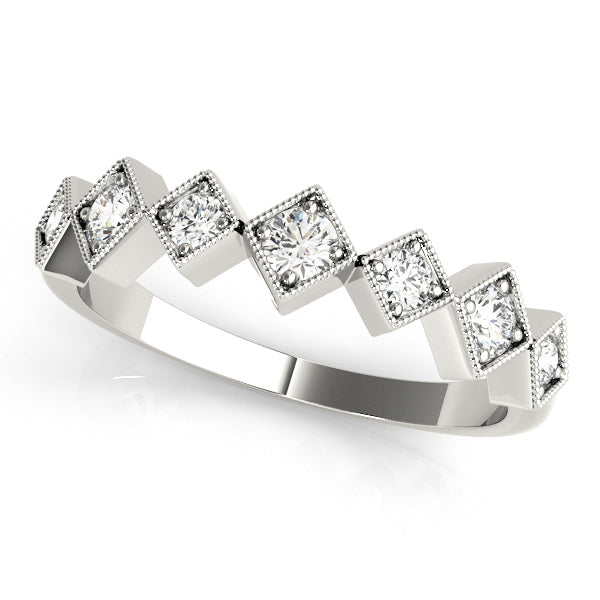 Square Shaped Milgrain Stackable Half Eternity Ring in Gold & Platinum