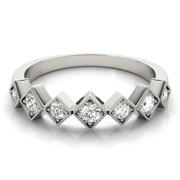 Square Shaped Milgrain Stackable Half Eternity Ring in Gold & Platinum