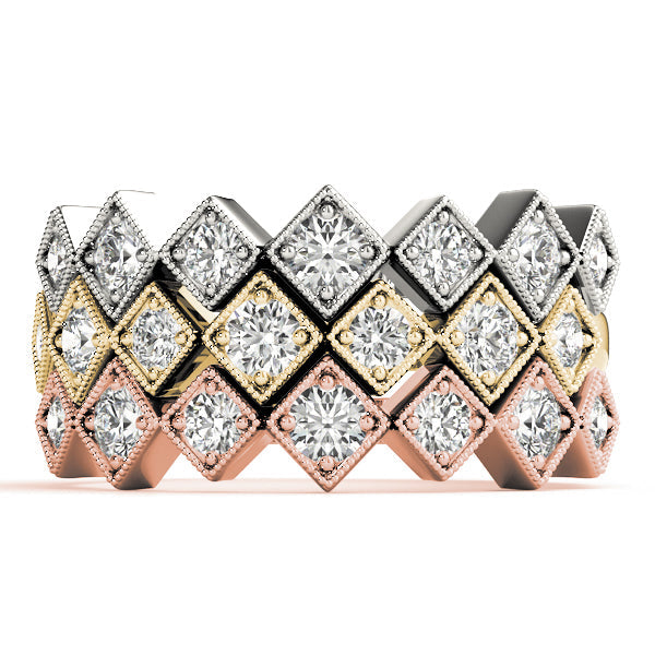 Square Shaped Milgrain Stackable Half Eternity Ring in Gold & Platinum