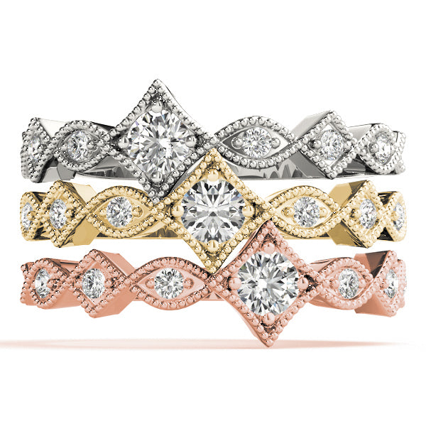 Stackable Marquise Milgrain Half Eternity Ring in Gold & Platinum