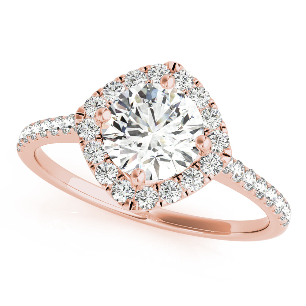 Pristine Center Halo Round Diamond Engagement Ring in 10K/14K gold and platinum with certified lab-grown or natural diamonds