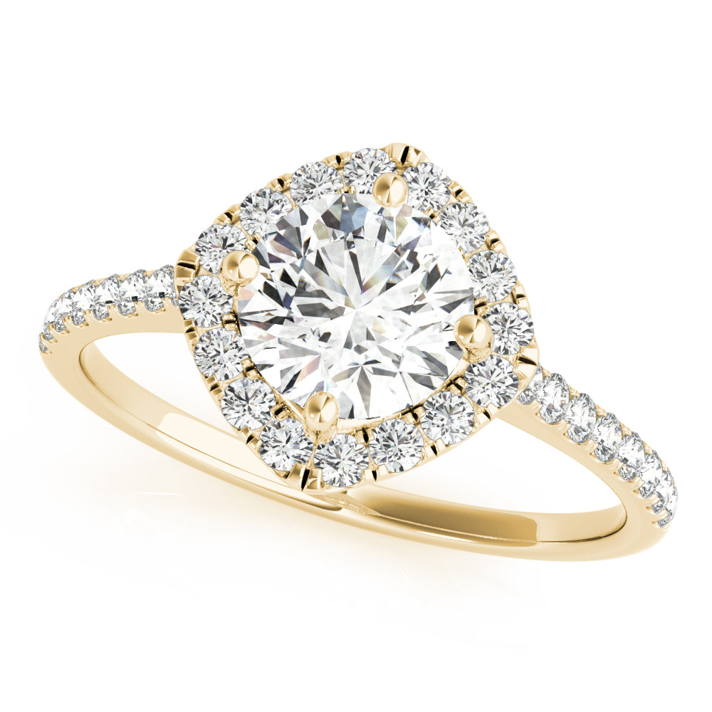 Pristine Center Halo Round Diamond Engagement Ring in 10K/14K gold and platinum with certified lab-grown or natural diamonds