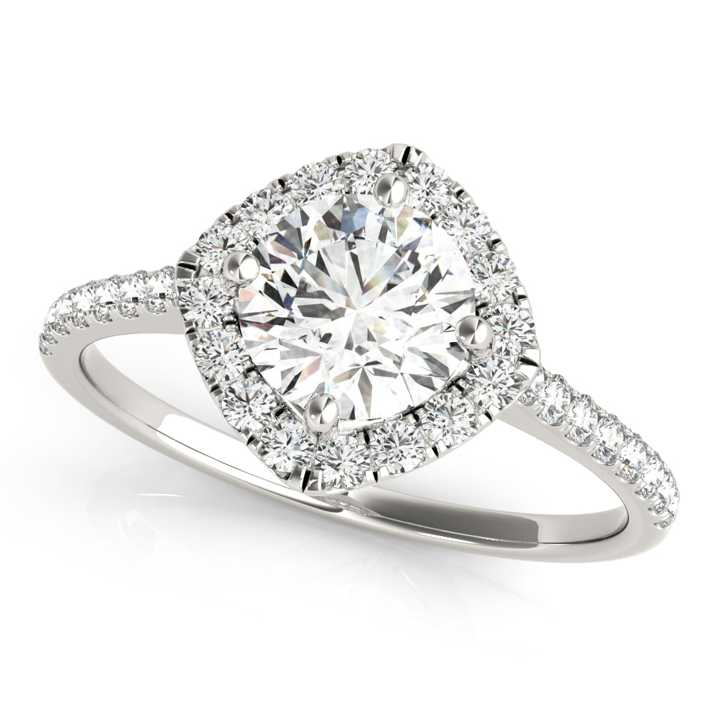 Pristine Center Halo Round Diamond Engagement Ring in 10K/14K gold and platinum with certified lab-grown or natural diamonds