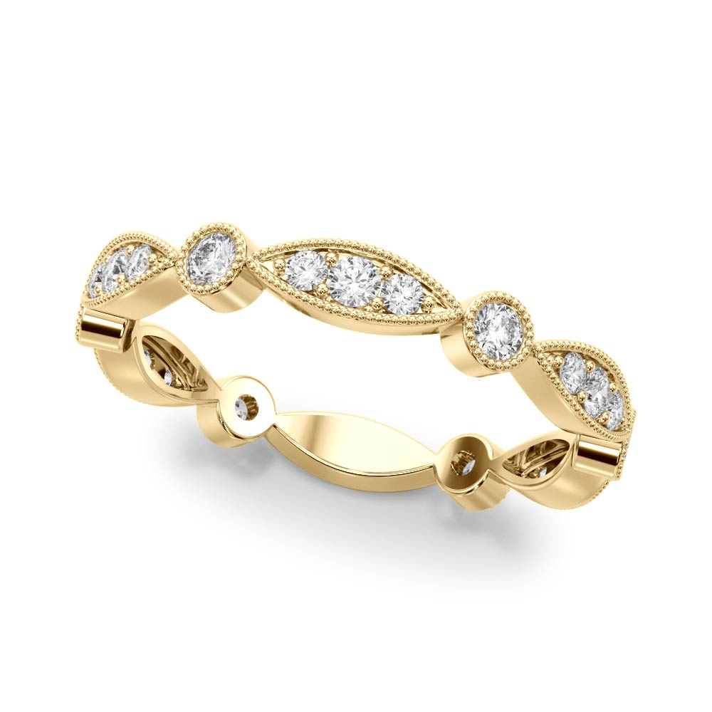 Bezel Set Stackable Milgrain Half Eternity Ring in 10K/14K gold and platinum with certified lab-grown or natural diamonds