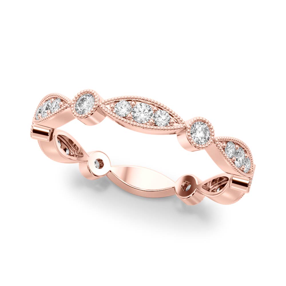 Bezel Set Stackable Milgrain Half Eternity Ring in Gold & Platinum