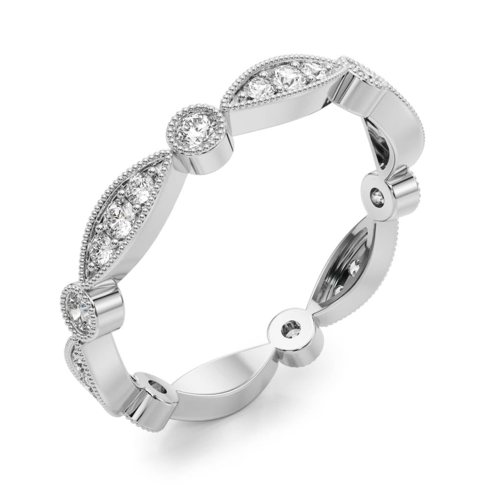 Bezel Set Stackable Milgrain Half Eternity Ring in Gold & Platinum