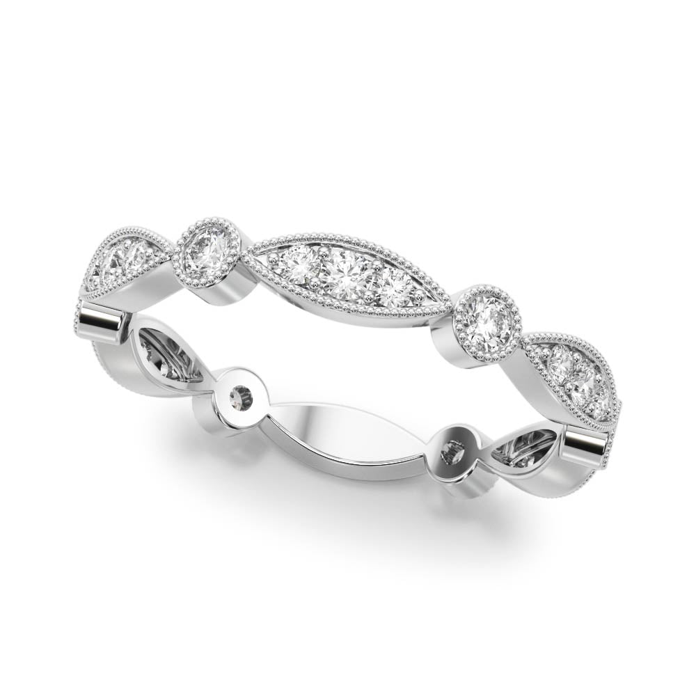 Bezel Set Stackable Milgrain Half Eternity Ring in Gold & Platinum
