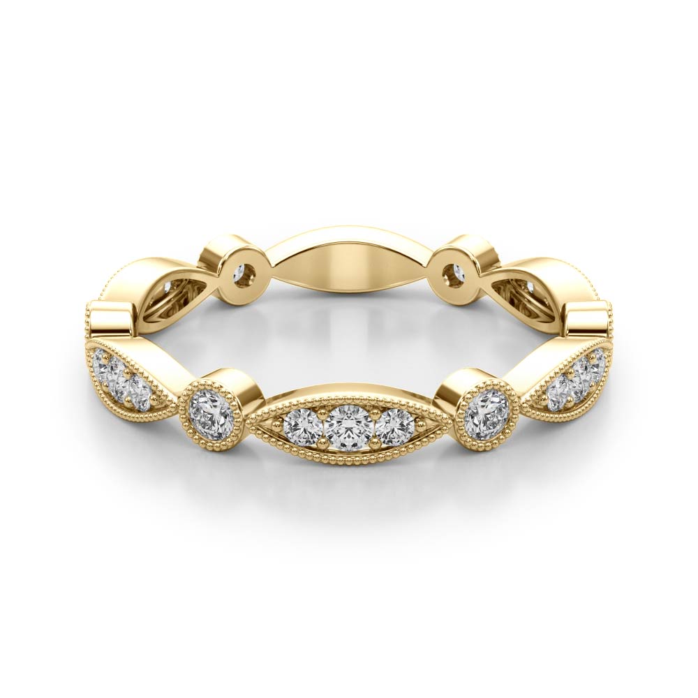 Bezel Set Stackable Milgrain Half Eternity Ring in Gold & Platinum