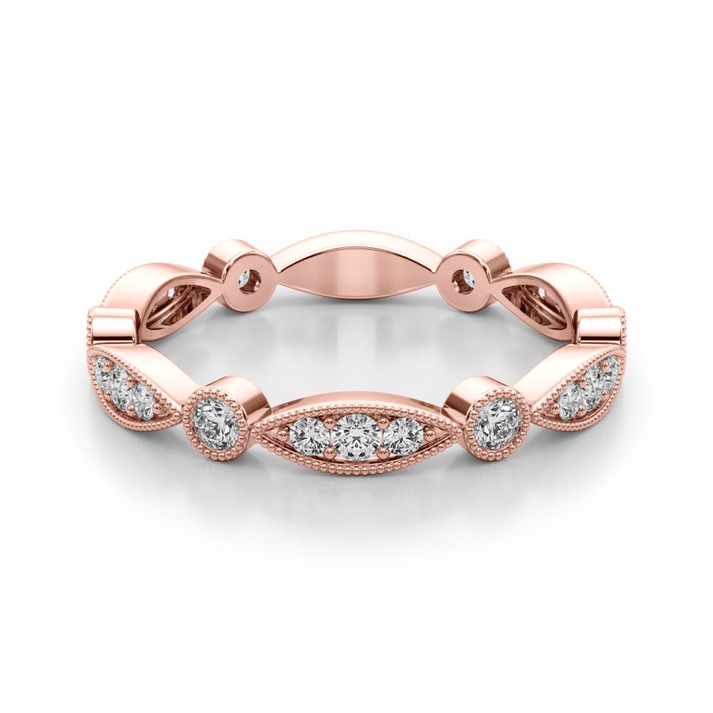 Bezel Set Stackable Milgrain Half Eternity Ring in Gold & Platinum