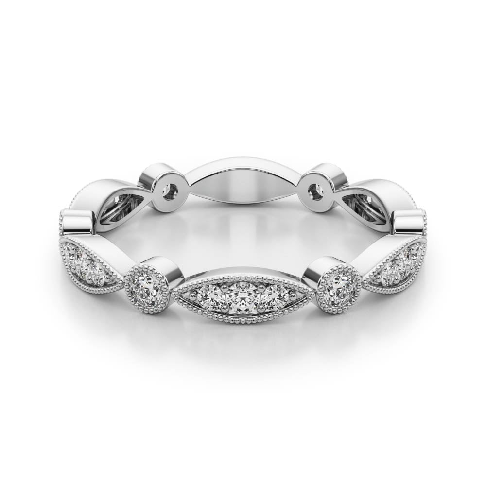 Bezel Set Stackable Milgrain Half Eternity Ring in Gold & Platinum