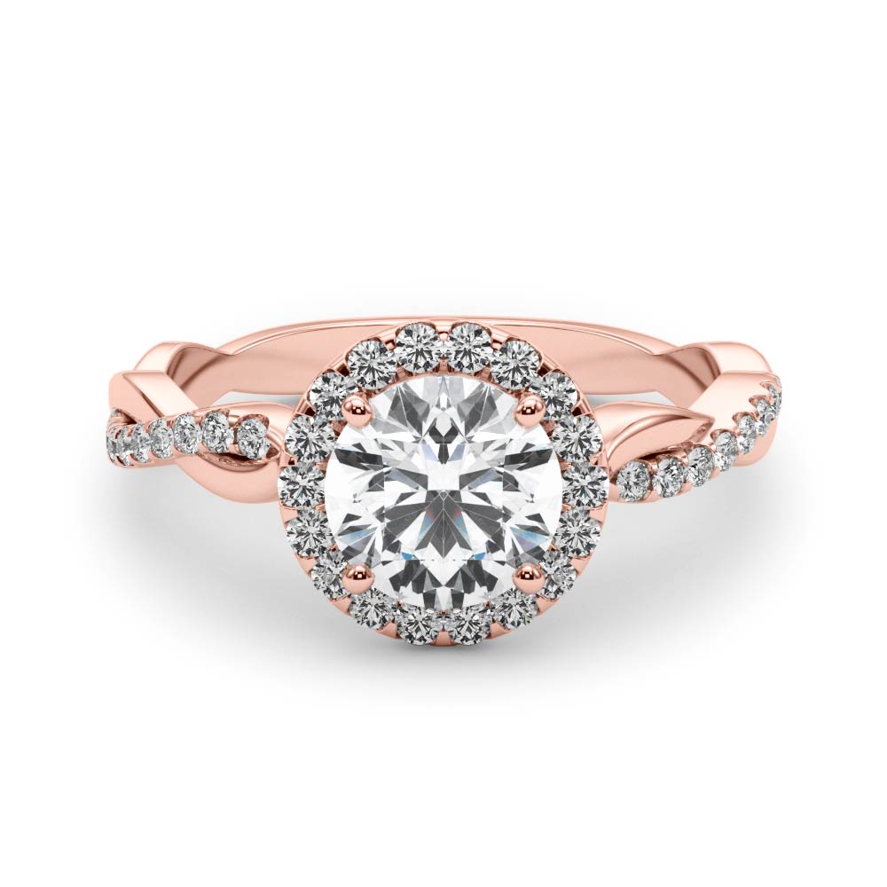 Devoted Halo With Twisted Shank Round Diamond Engagement Ring in 10K/14K gold and platinum with certified lab-grown or natural diamonds
