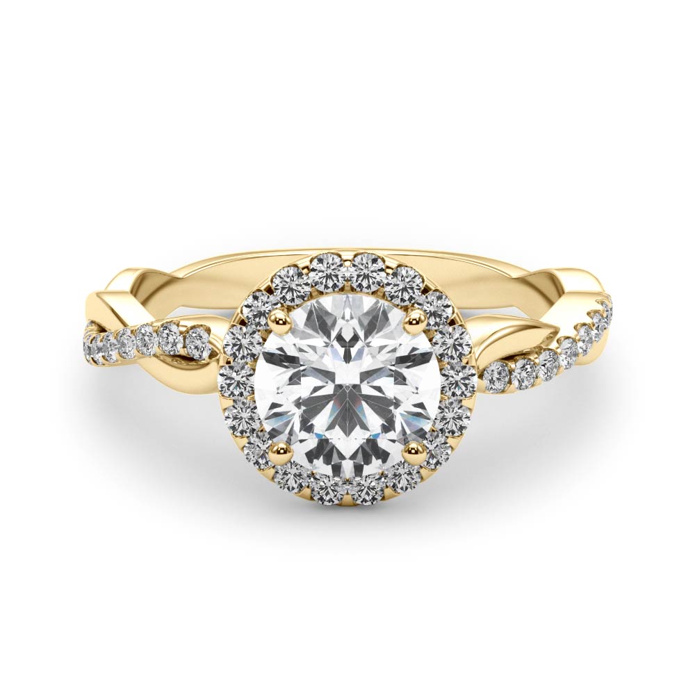 Devoted Halo With Twisted Shank Round Diamond Engagement Ring in 10K/14K gold and platinum with certified lab-grown or natural diamonds