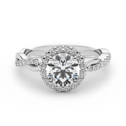 Devoted Halo With Twisted Shank Round Diamond Engagement Ring in 10K/14K gold and platinum with certified lab-grown or natural diamonds
